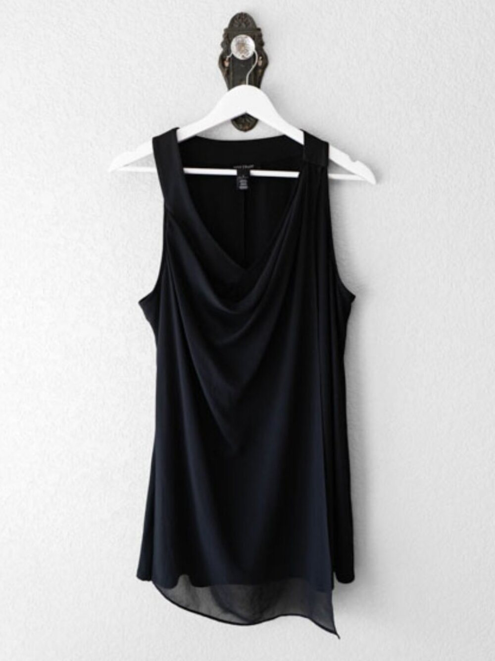 WHBM Black Sleeveless Drape Neck Top Flowy Layered Career Blouse Large